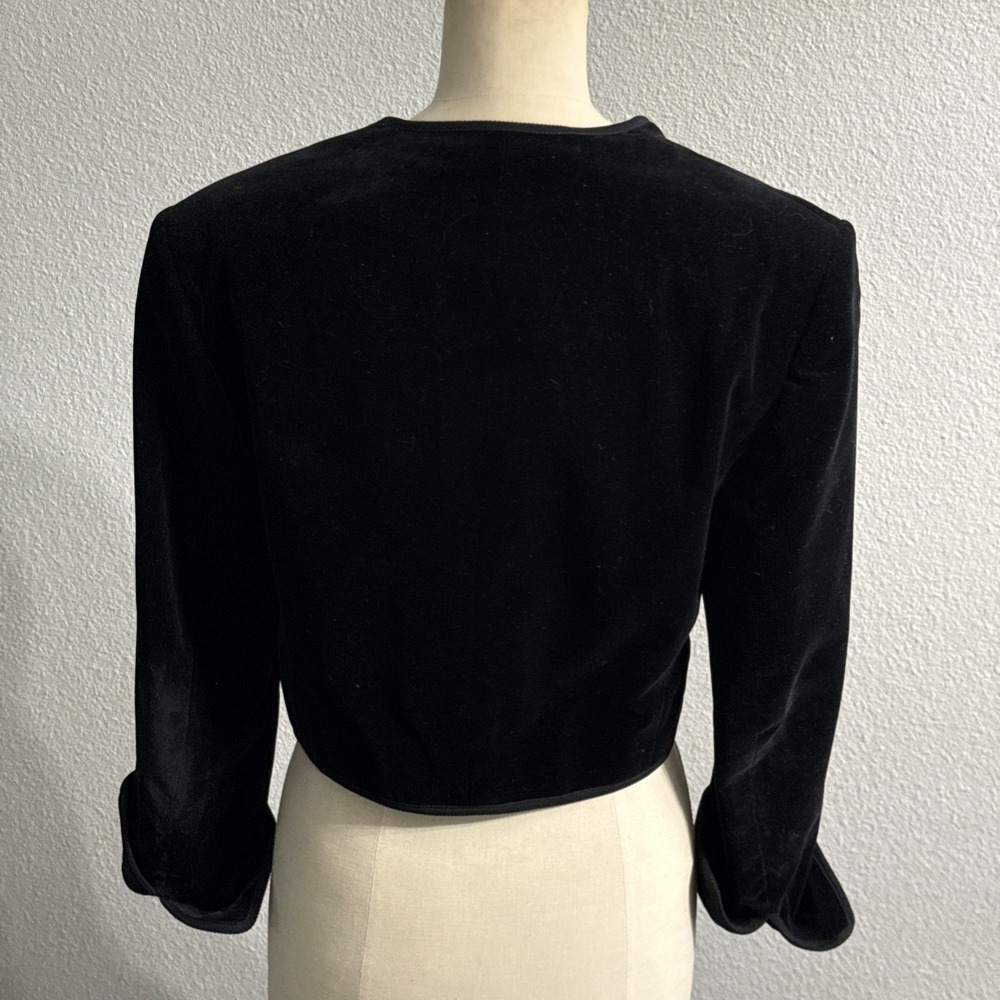 VTG Jaeger Black Velvet Short Cropped Fitted Blazer Jacket Sz 10 Great Britain - Picture 9 of 11